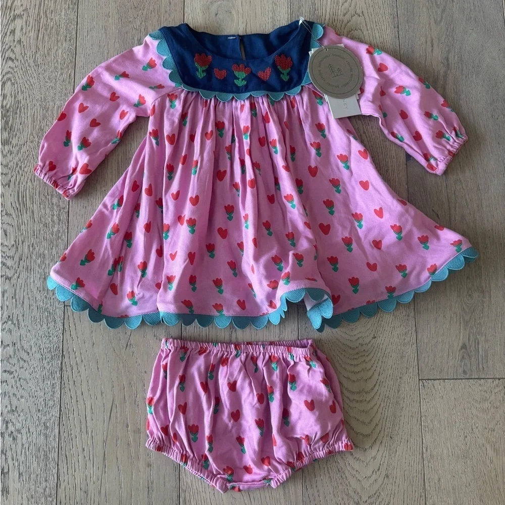 Stella McCartney Kids Pink Tulip Print Dress and Bloomers Set 12 Months